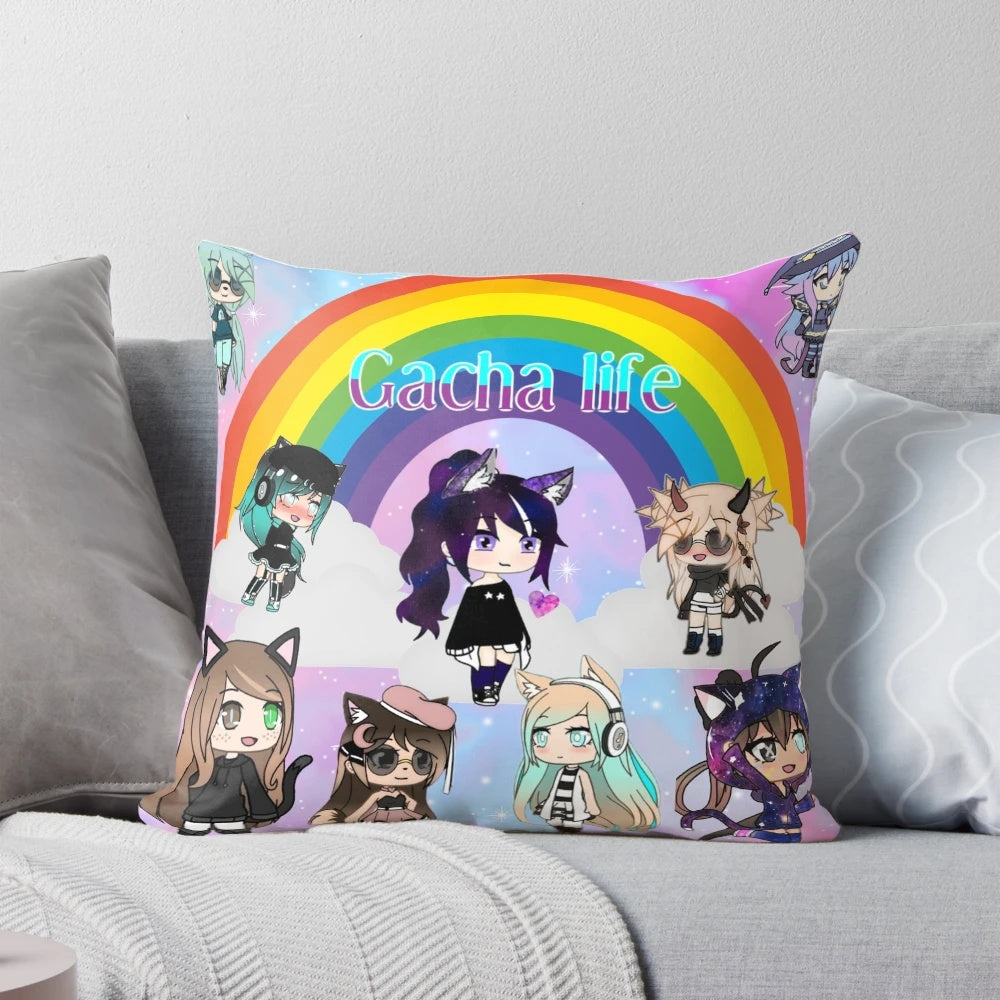 Soft, high-quality pillow featuring a colorful Gacha-inspired anime design with chibi characters