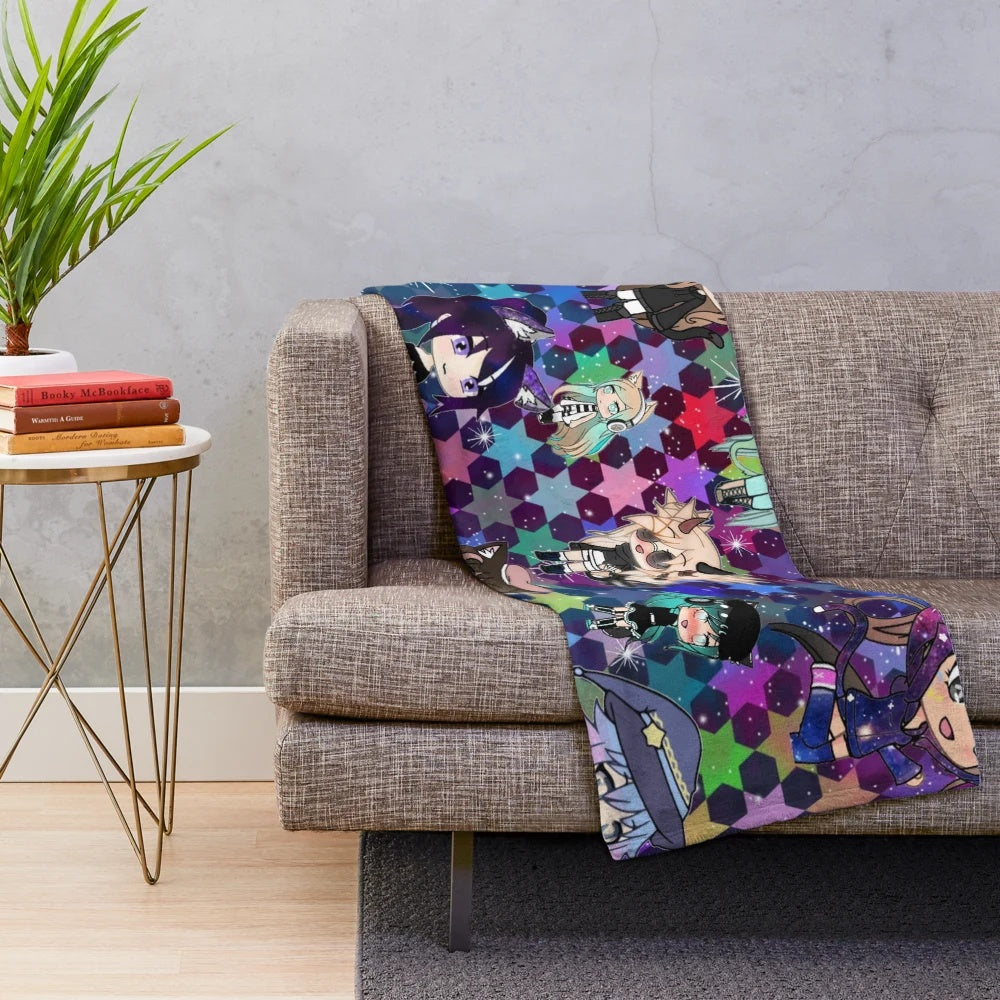 Gacha Life inspired plush blanket with chibi cartoon characters