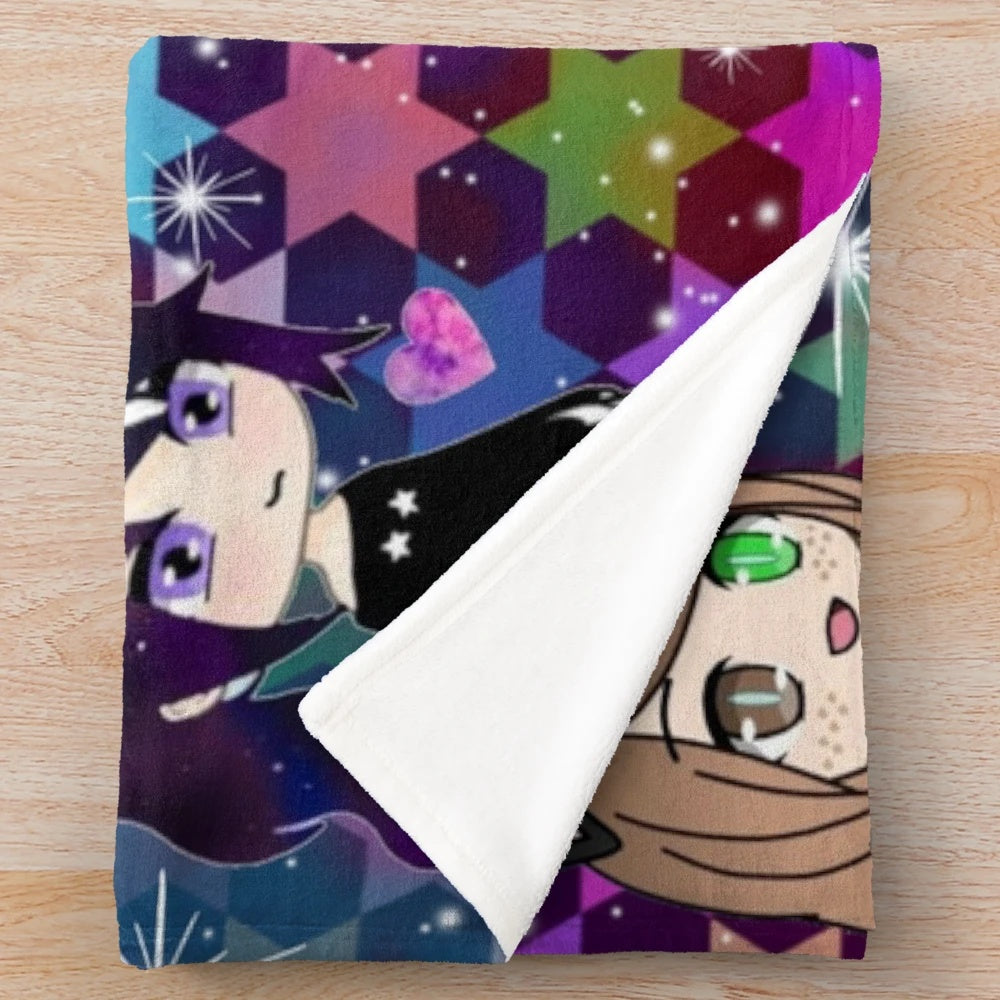 Gacha Life inspired plush blanket with chibi cartoon characters