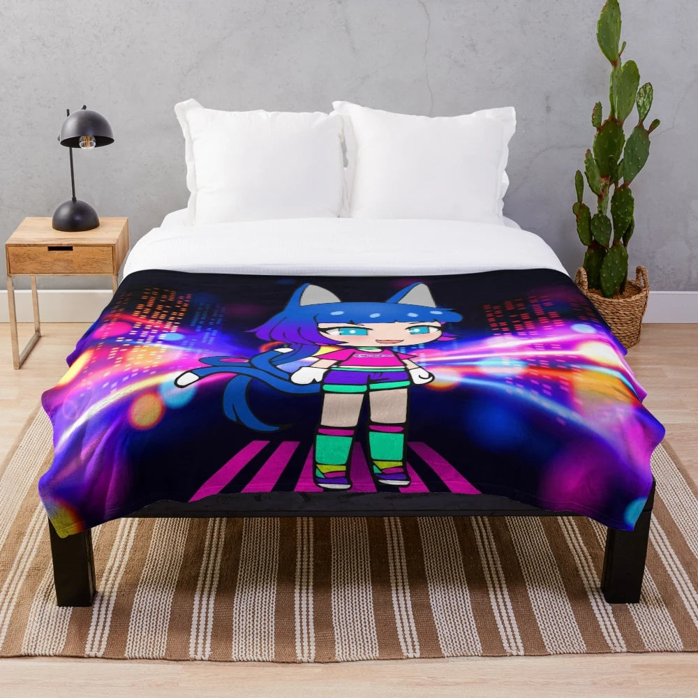 Gacha Life inspired plush blanket with kawaii chibi design