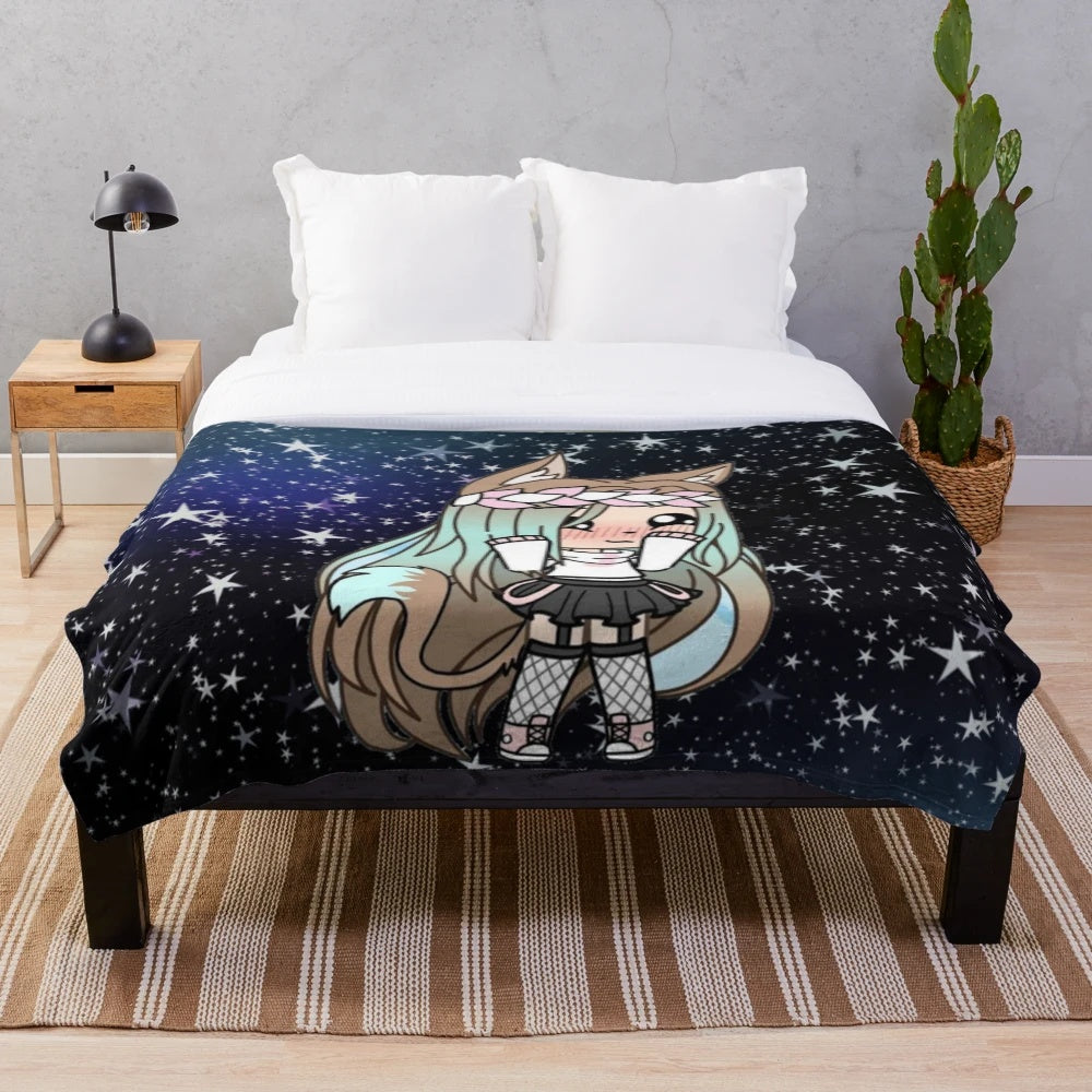 Gacha Life inspired plush blanket featuring cute chibi characters