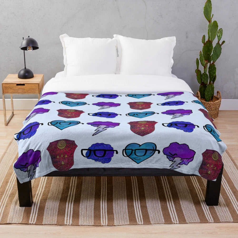 Cozy galaxy-themed plush blanket with Sanders Sides icons
