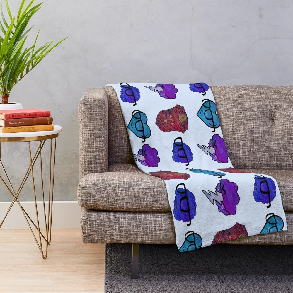 Cozy galaxy-themed plush blanket with Sanders Sides icons