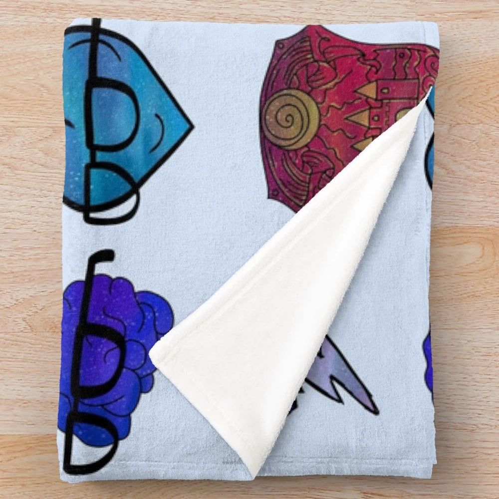 Cozy galaxy-themed plush blanket with Sanders Sides icons