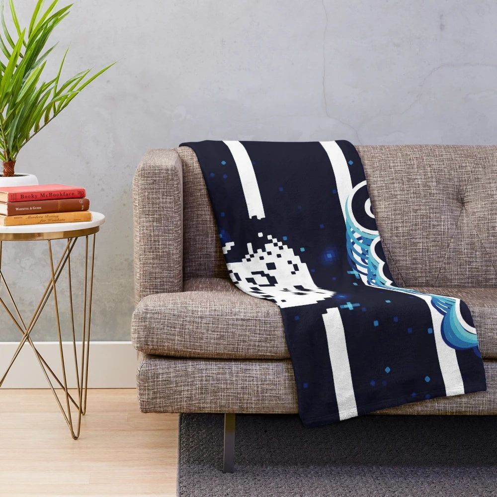 Plush blanket with a galaxy and stars design