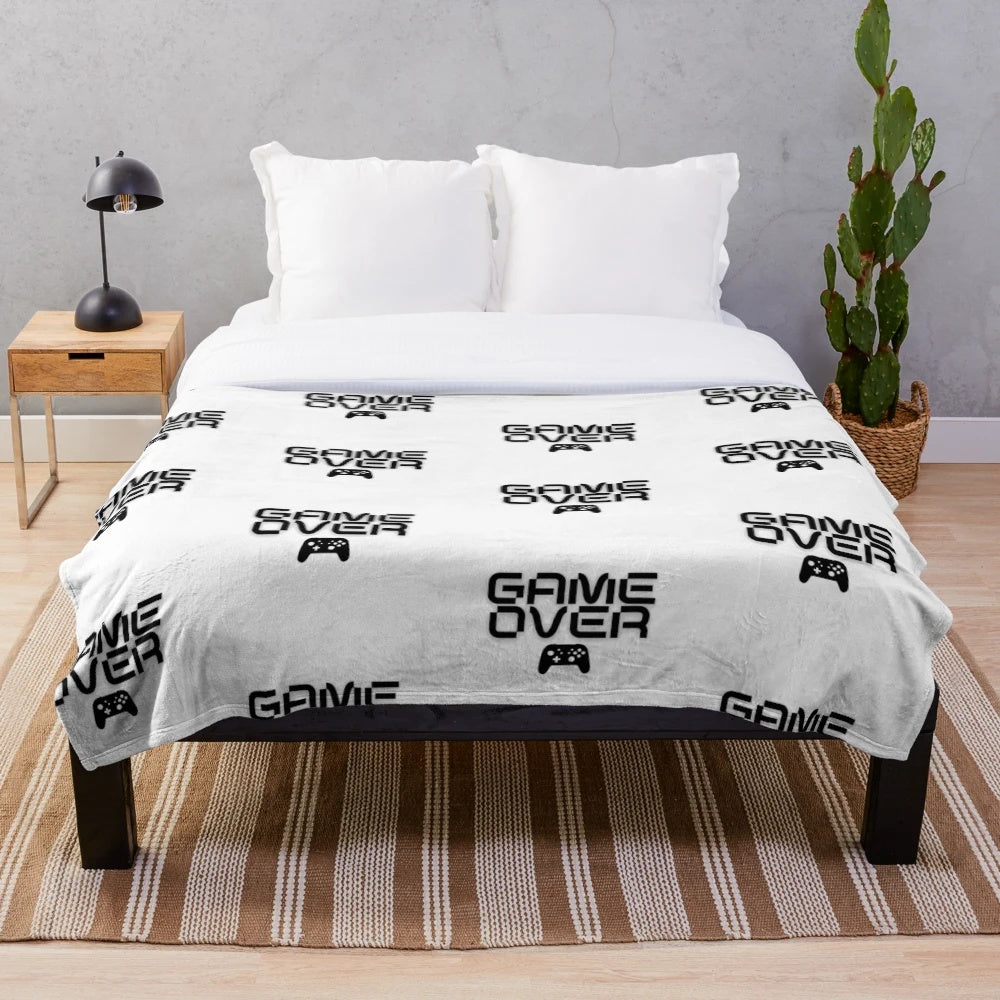 Game Over Plush Blanket with Black and White Design