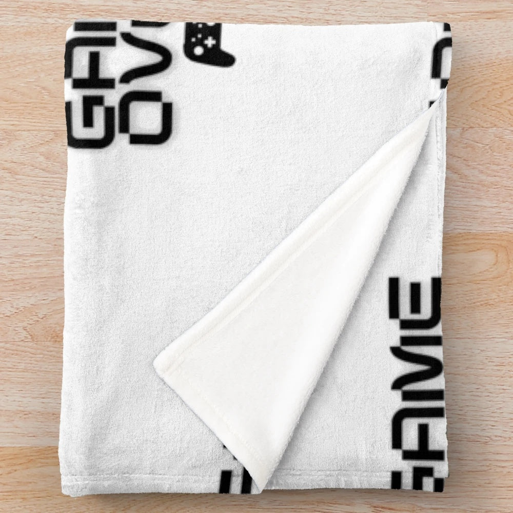 Game Over Plush Blanket with Black and White Design