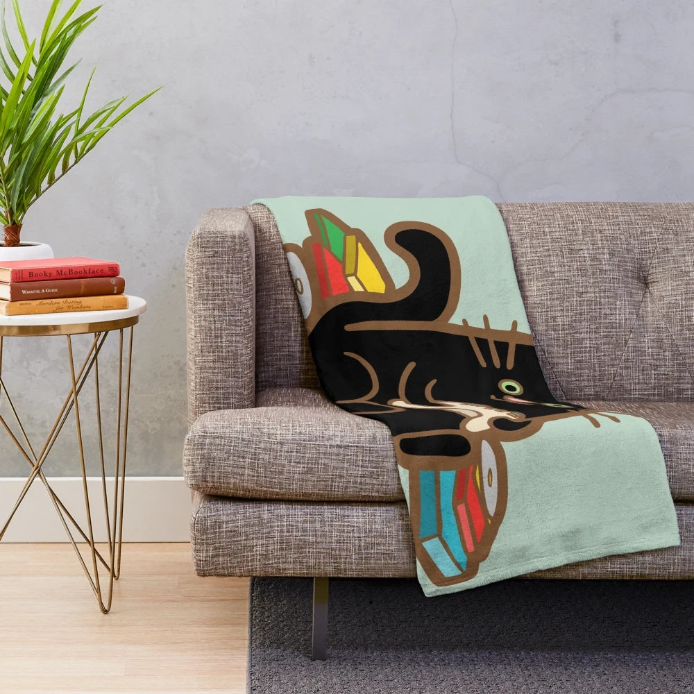 Gamer cat plush blanket with cute cartoon kitten design