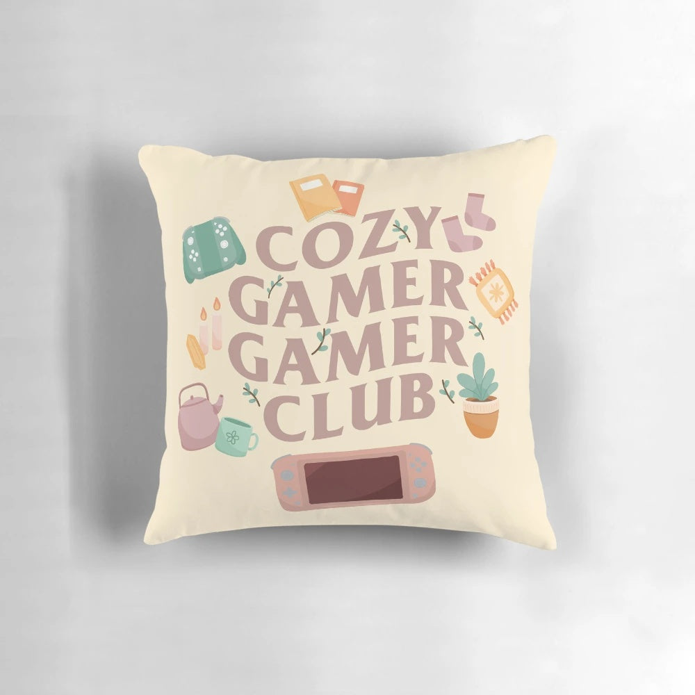 Soft and plush pillow featuring a cozy gamer design, perfect for gaming and relaxation.