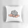 Pastel green pillow featuring a large d20 dice design, perfect for tabletop gaming enthusiasts.