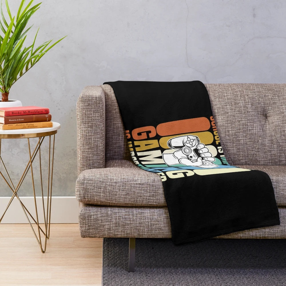 Soft and comfortable gaming blanket with "School Is Important But Gaming Is Importanter" quote