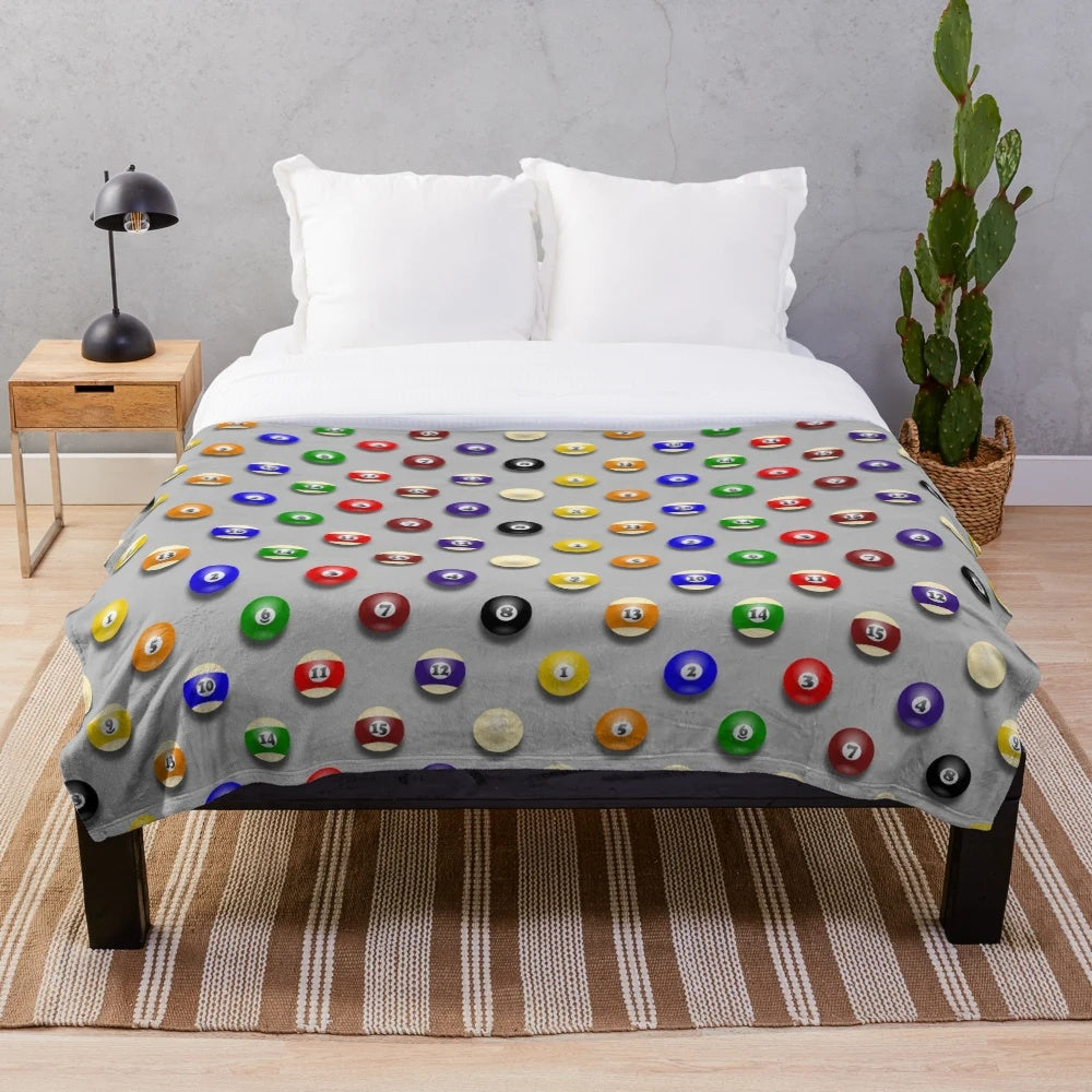 Gaming-themed plush blanket with a fun polka dot and billiards ball pattern