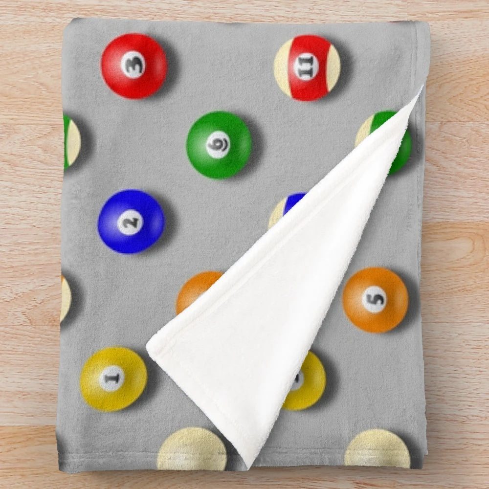 Gaming-themed plush blanket with a fun polka dot and billiards ball pattern