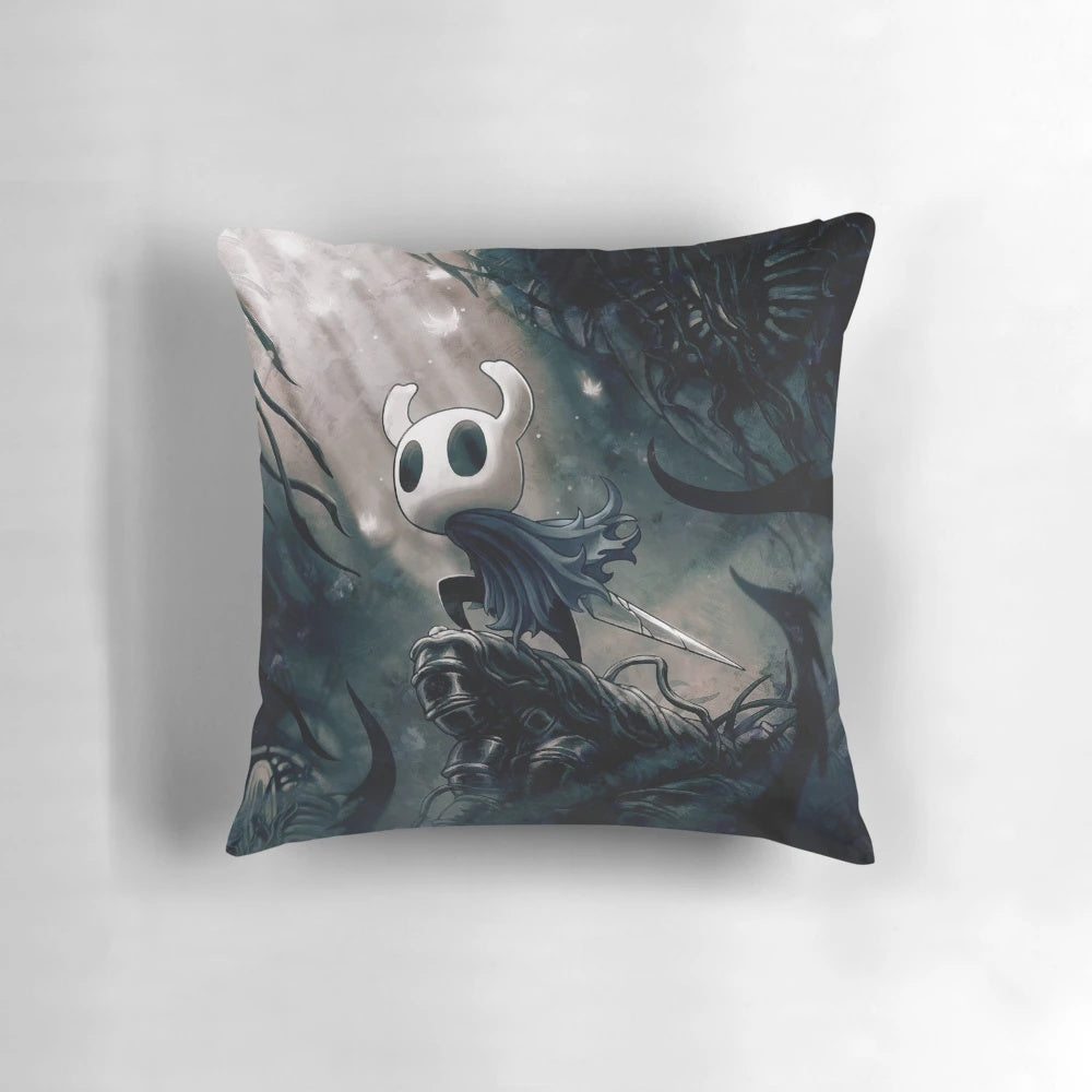 A cozy, high-quality pillow featuring a design inspired by the popular indie game Hollow Knight.