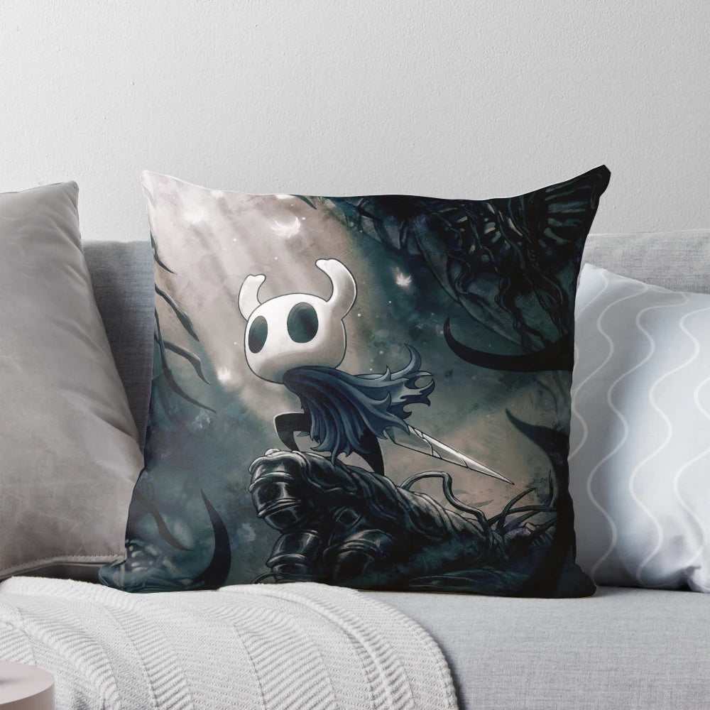 A cozy, high-quality pillow featuring a design inspired by the popular indie game Hollow Knight.