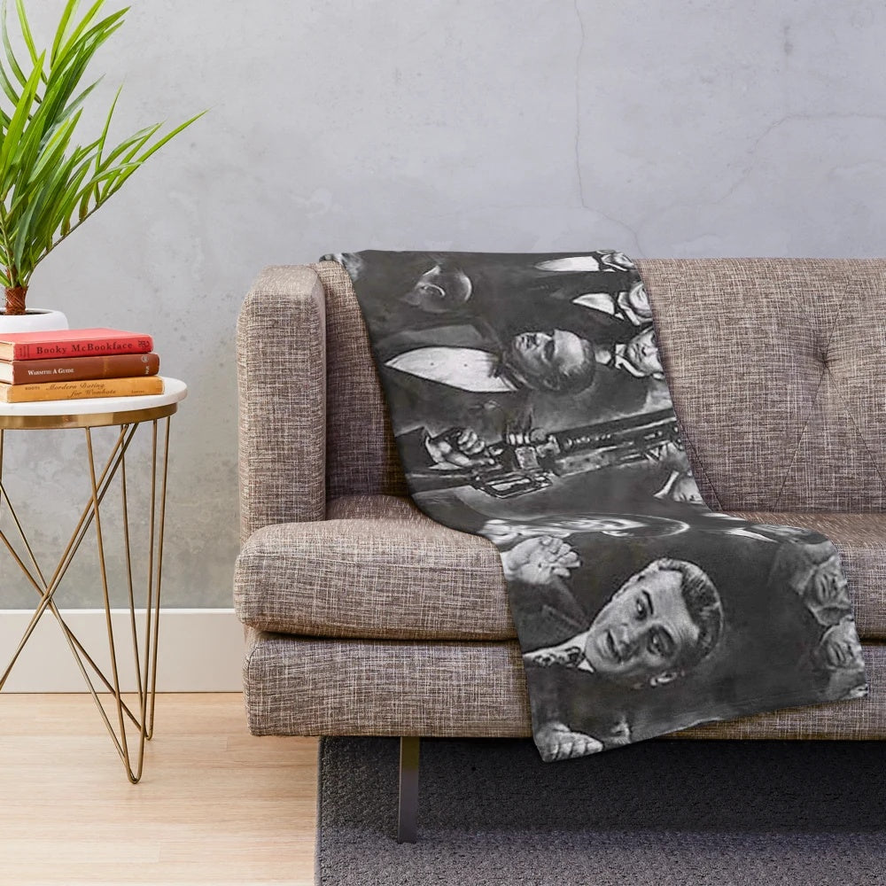 Plush blanket with a gangster-inspired, mafia-style design