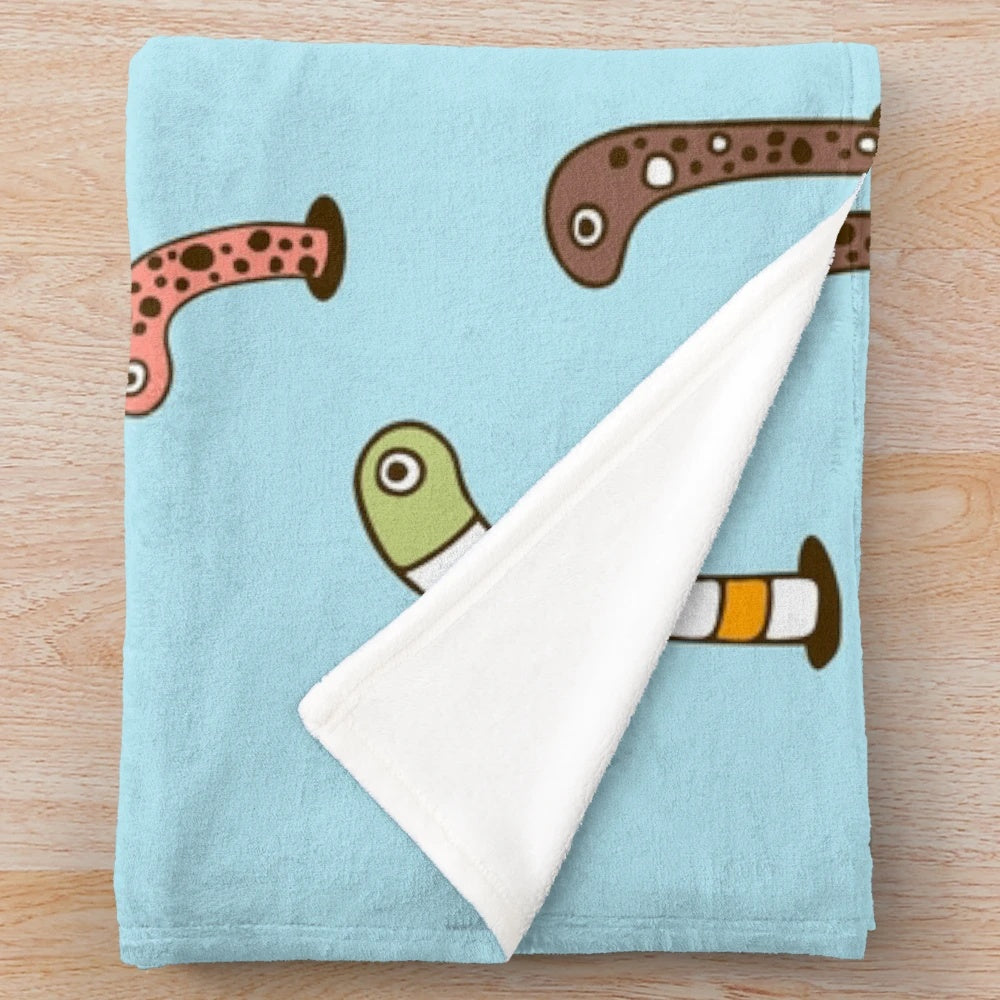 Colorful garden eels plush blanket with stripes and spots