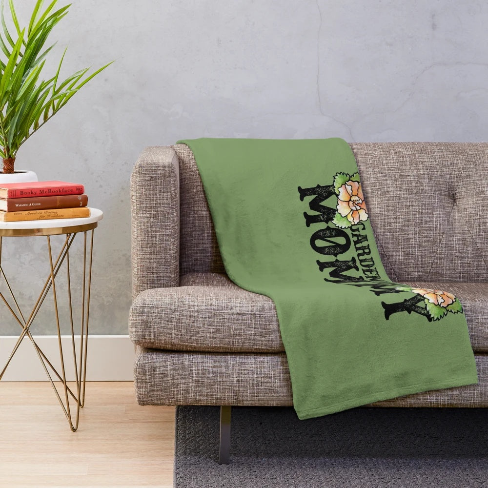 Gardening Mommy Plush Blanket with Floral and Plant Designs
