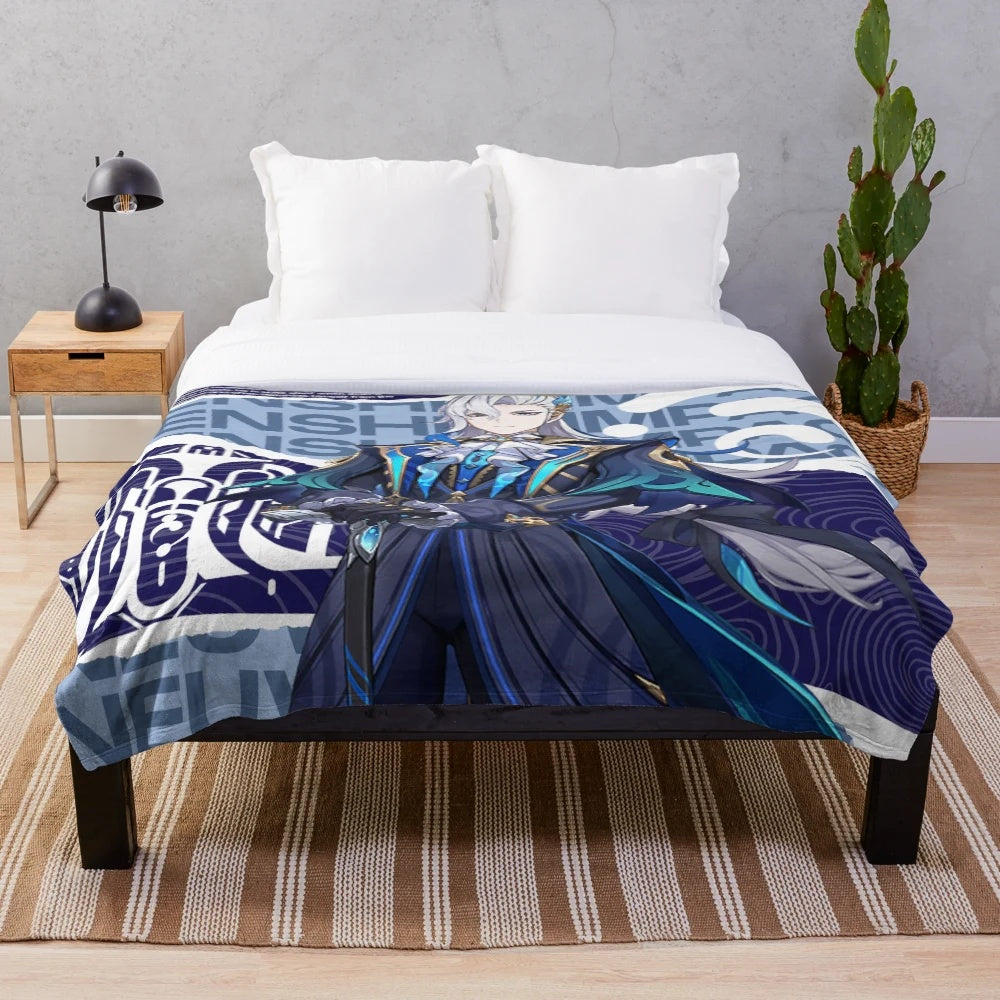 Soft and cuddly Genshin Impact inspired plush blanket with Neuvillette design