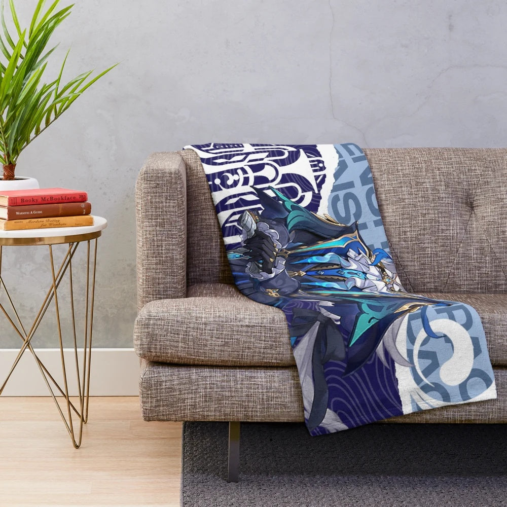 Soft and cuddly Genshin Impact inspired plush blanket with Neuvillette design