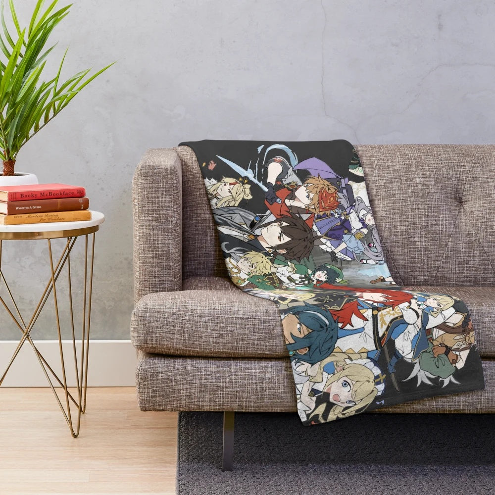 Genshin Impact inspired plush blanket with game characters
