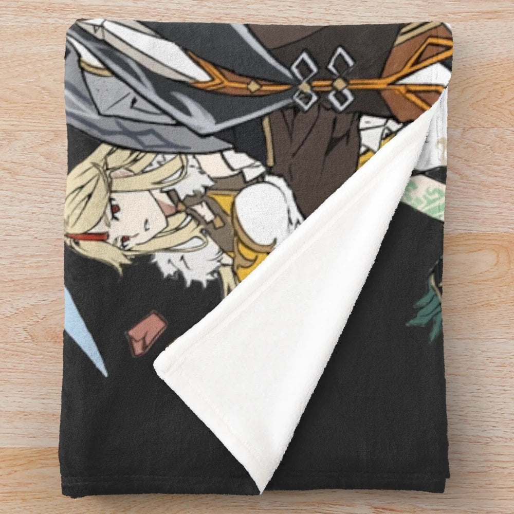 Genshin Impact inspired plush blanket with game characters