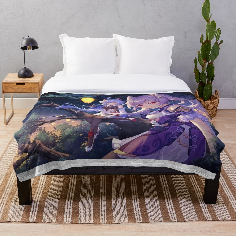 Genshin Impact Ganyu and Keqing plush blanket with anime aesthetic