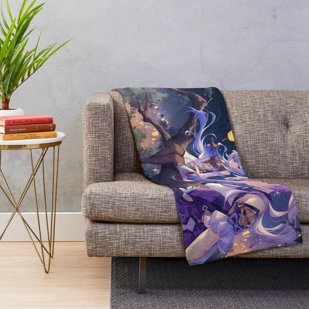 Genshin Impact Ganyu and Keqing plush blanket with anime aesthetic