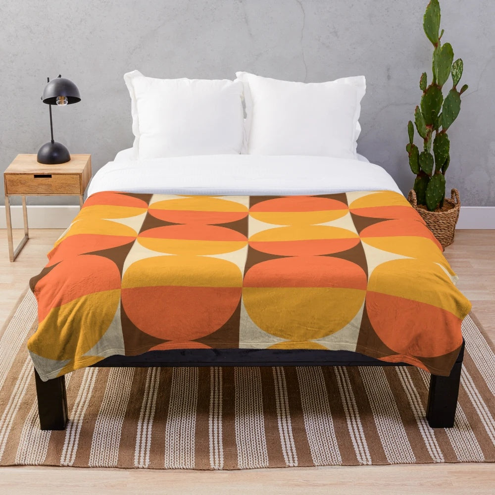 Geometric abstract pattern plush blanket in mid-century modern style