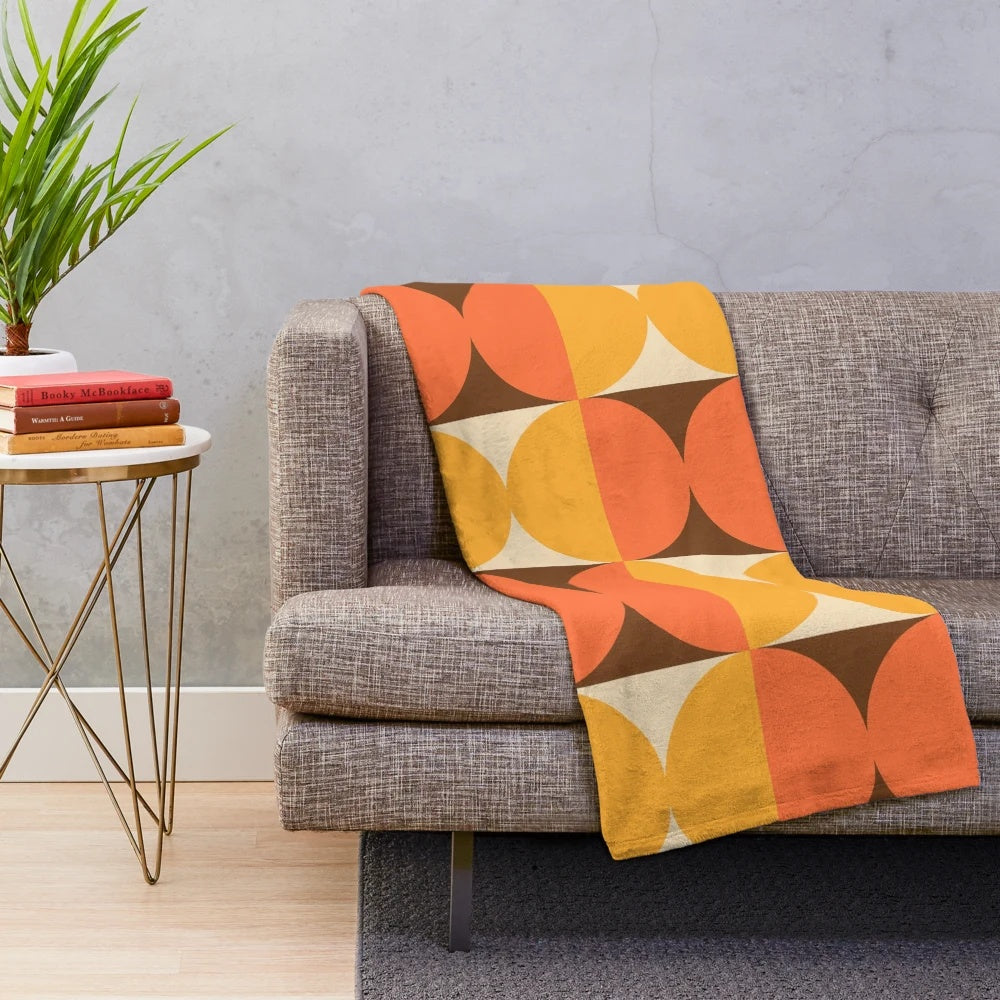 Geometric abstract pattern plush blanket in mid-century modern style