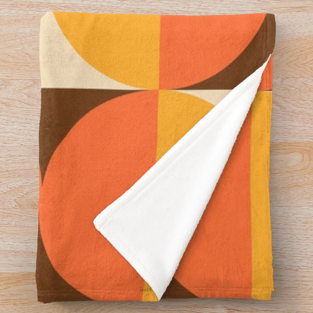 Geometric abstract pattern plush blanket in mid-century modern style