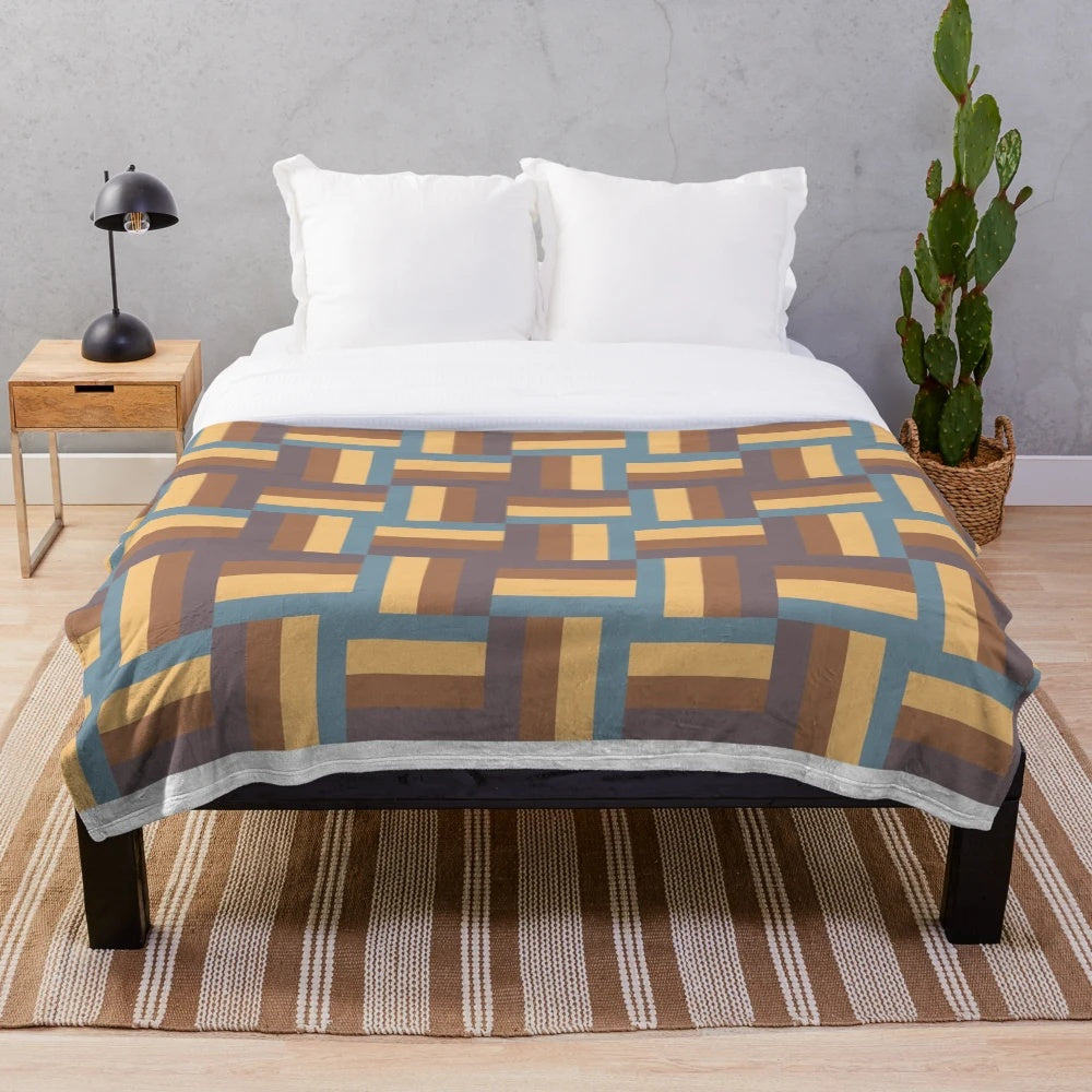 Cozy geometric pattern plush blanket with Scottish tartan-inspired design