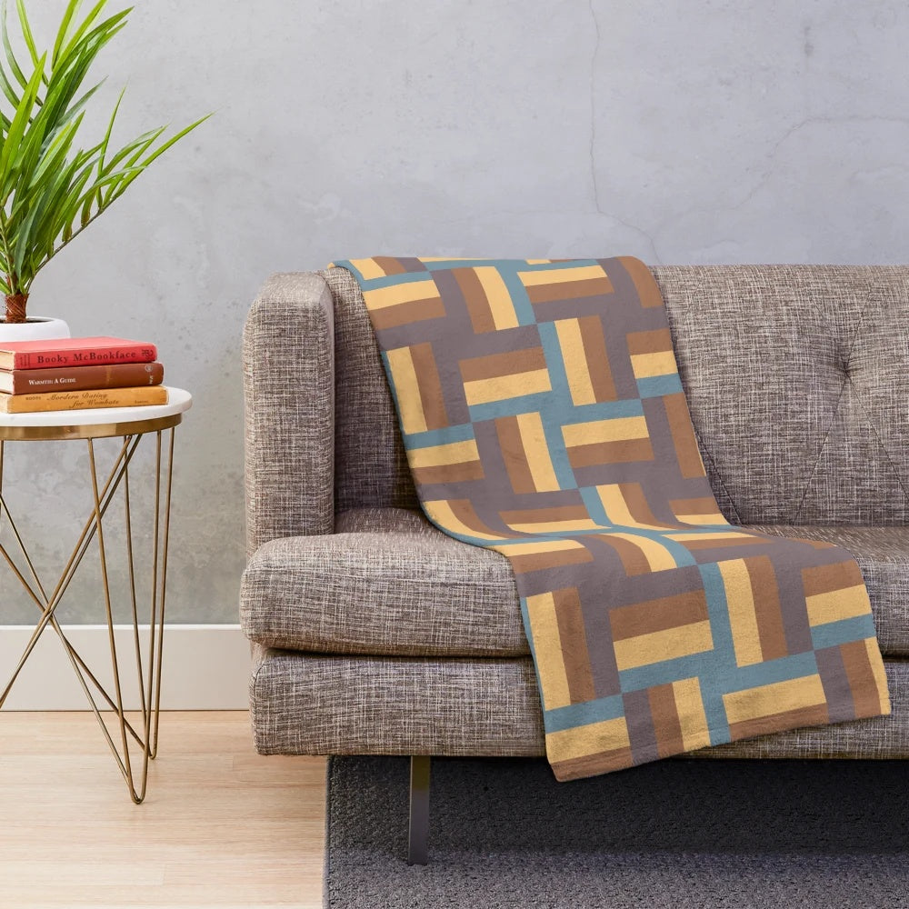 Cozy geometric pattern plush blanket with Scottish tartan-inspired design