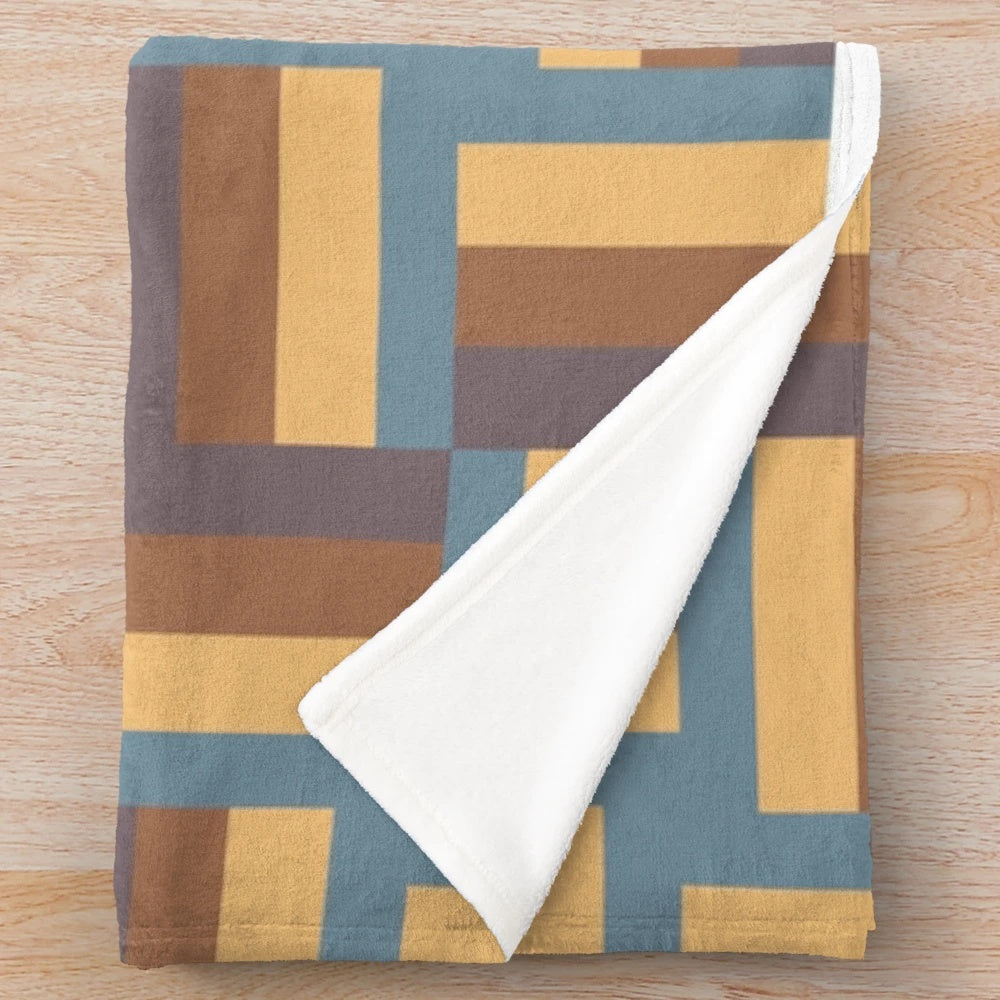 Cozy geometric pattern plush blanket with Scottish tartan-inspired design