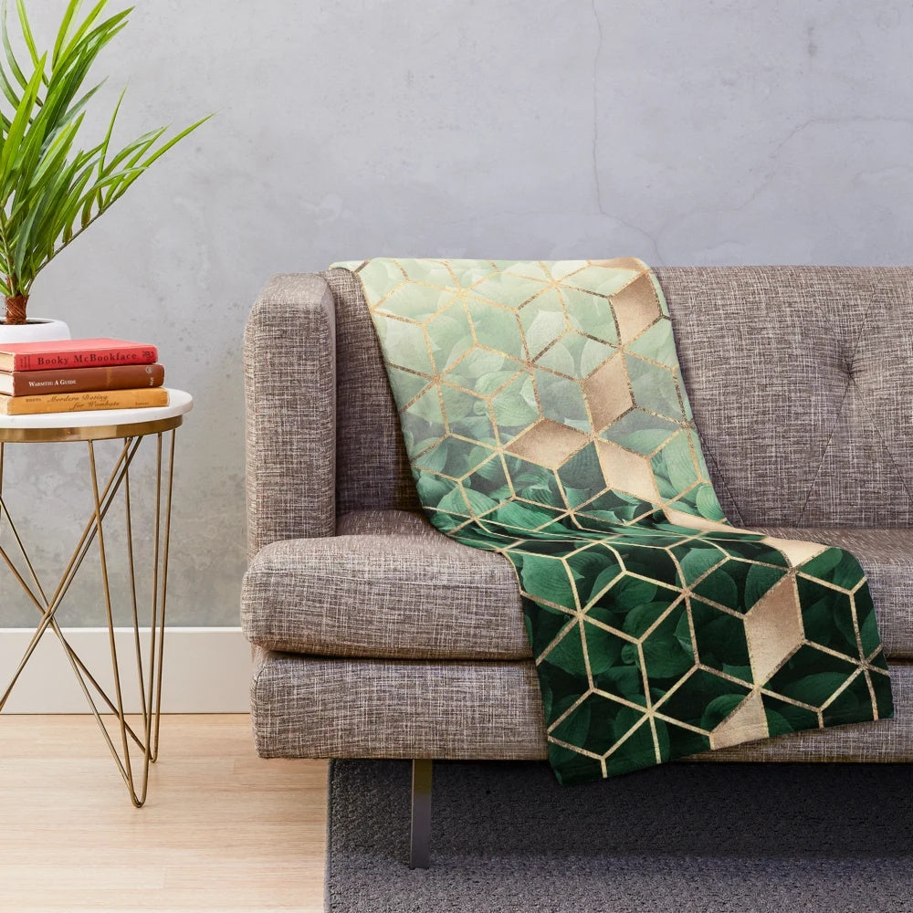 Cozy plush blanket with abstract geometric leaf pattern