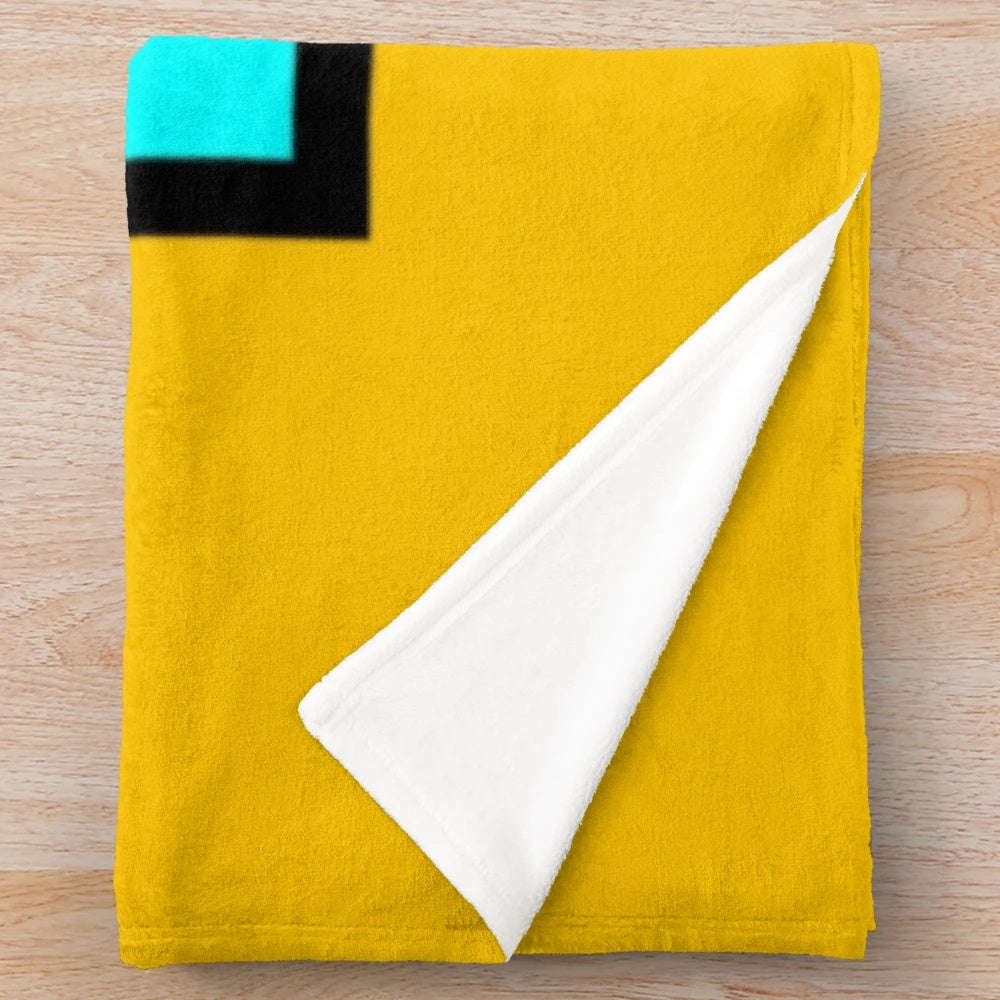 Geometry Dash themed plush blanket with geometric patterns