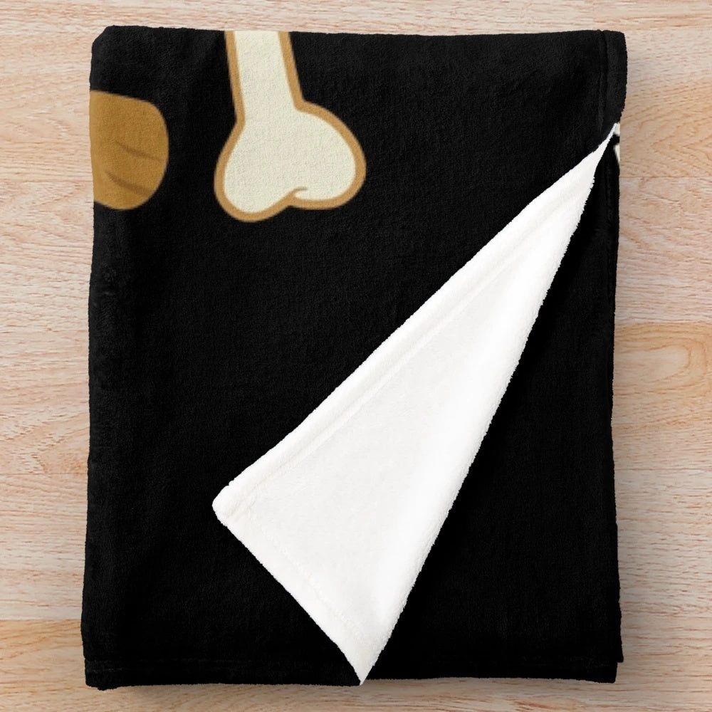 Plush blanket depicting a dog lying in an inconvenient way, inspired by the popular German comedy series Loriot