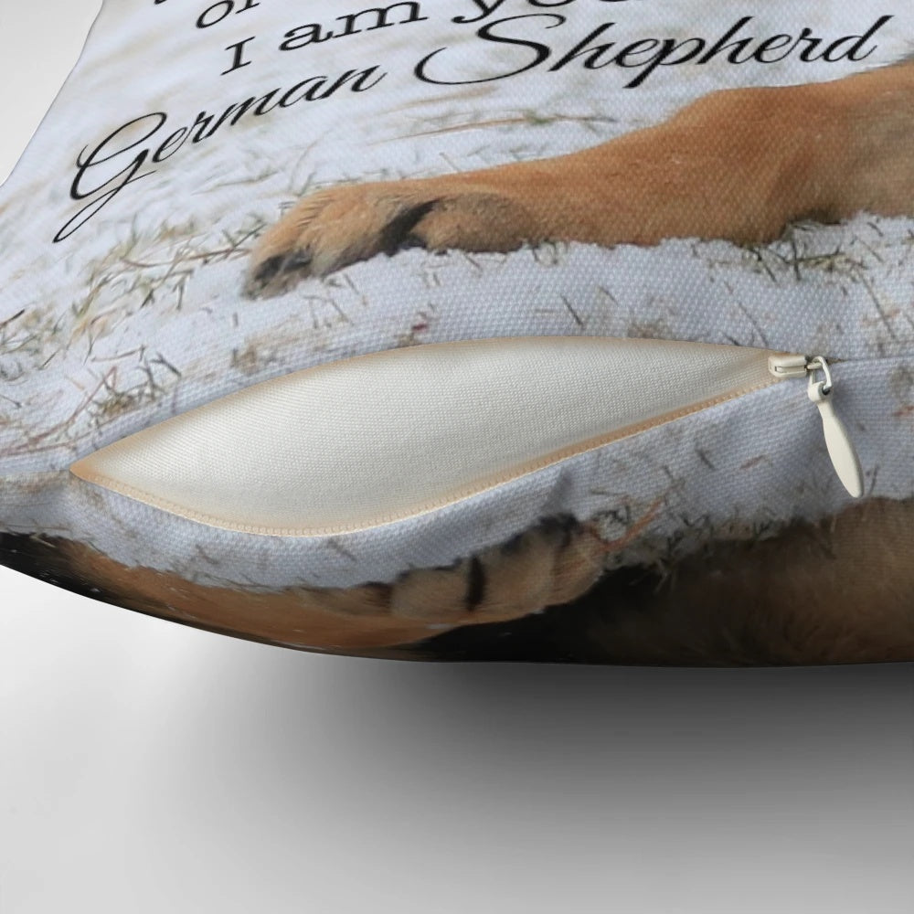 A soft and plush pillow featuring a charming German shepherd dog design.