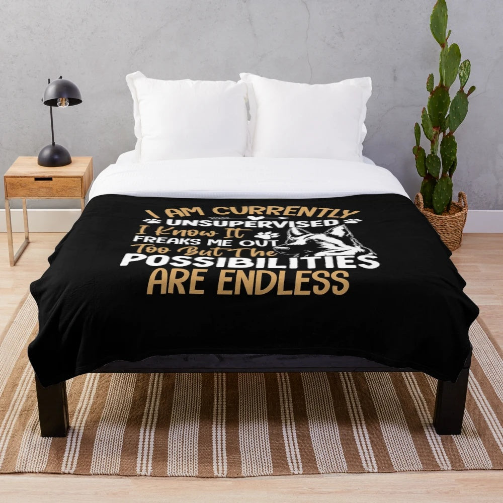 German Shepherd plush blanket with stylized dog breed art