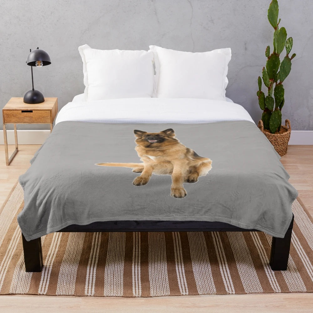 German Shepherd dog on a soft, plush blanket