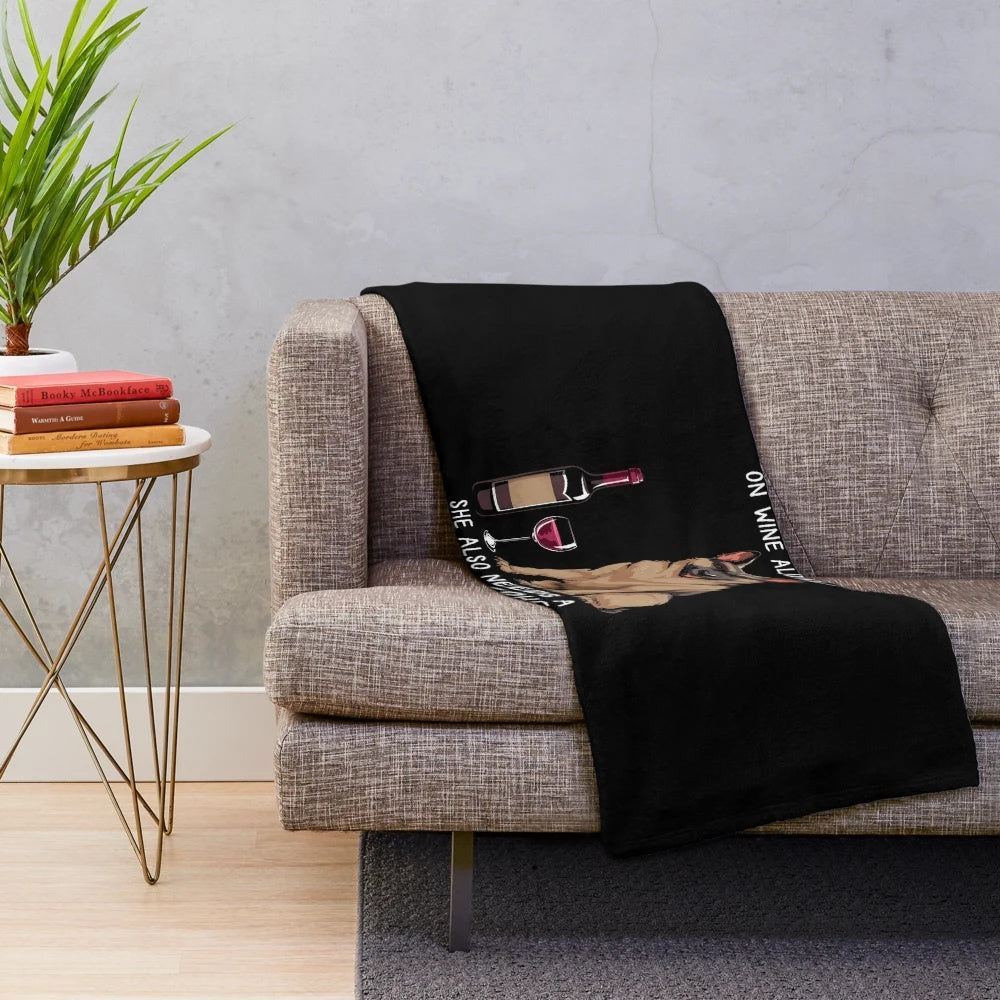 Soft and Plush German Shepherd Blanket with Funny Dog and Wine Graphic