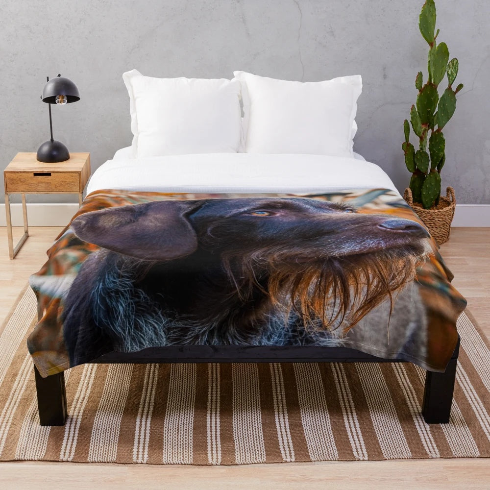 Soft and fluffy plush blanket featuring a portrait of a German Wirehaired Pointer
