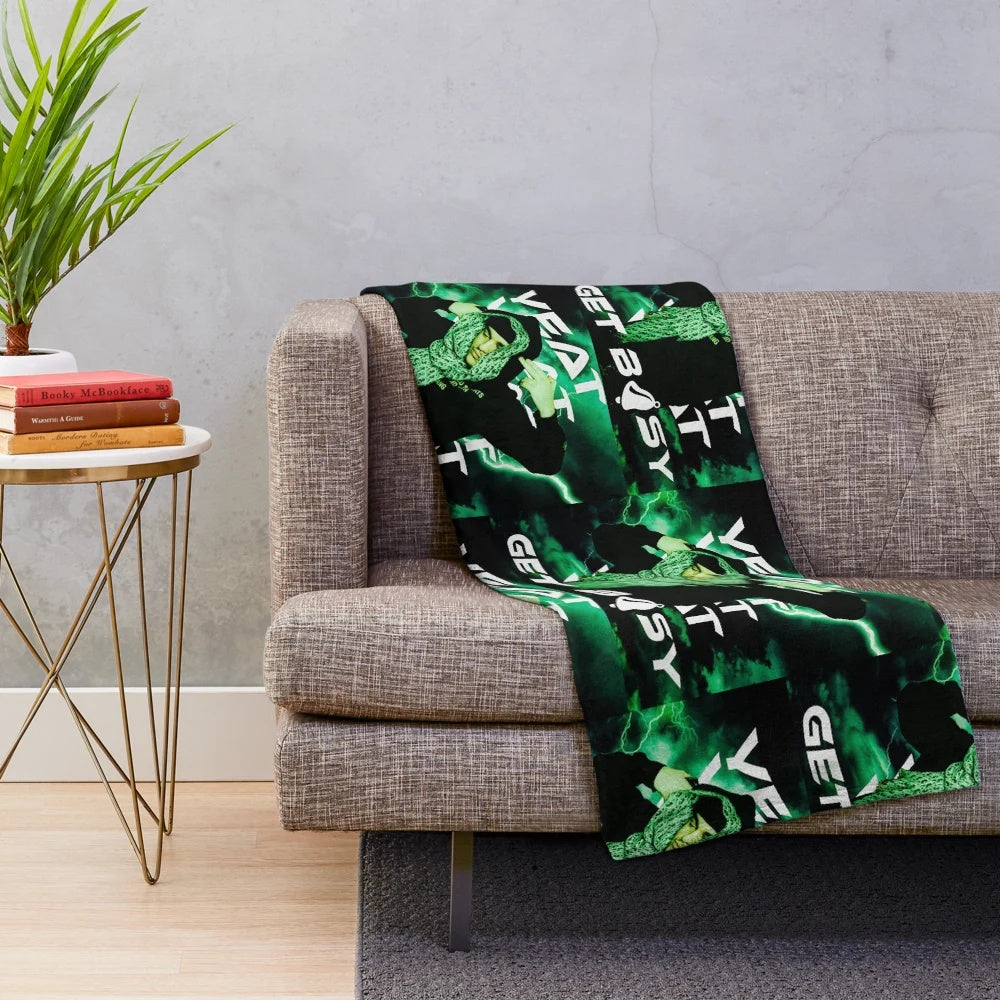Yeat inspired plush blanket with "Get Busy" design