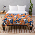 Gettysburg College plush blanket with blue and orange pattern