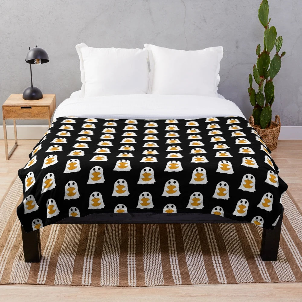 Cute ghost holding pumpkin Halloween design plush blanket