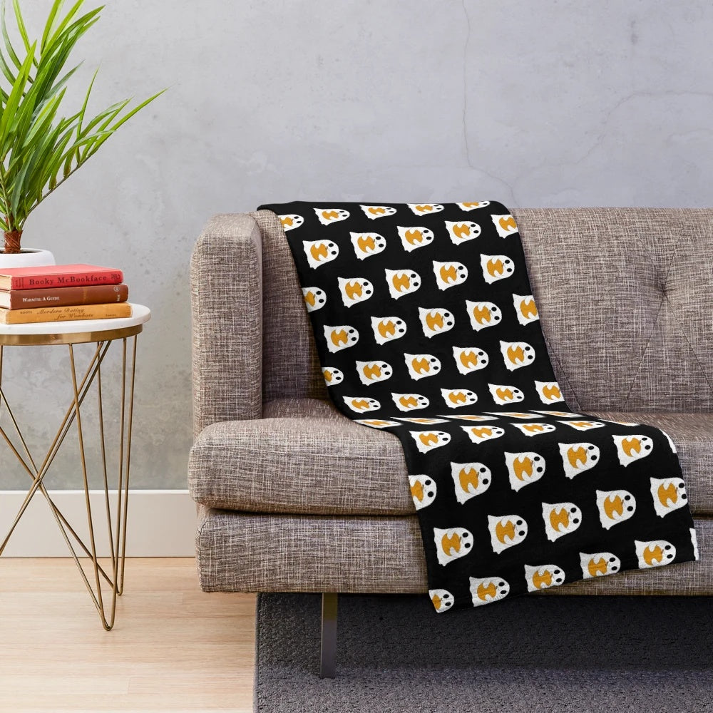 Cute ghost holding pumpkin Halloween design plush blanket