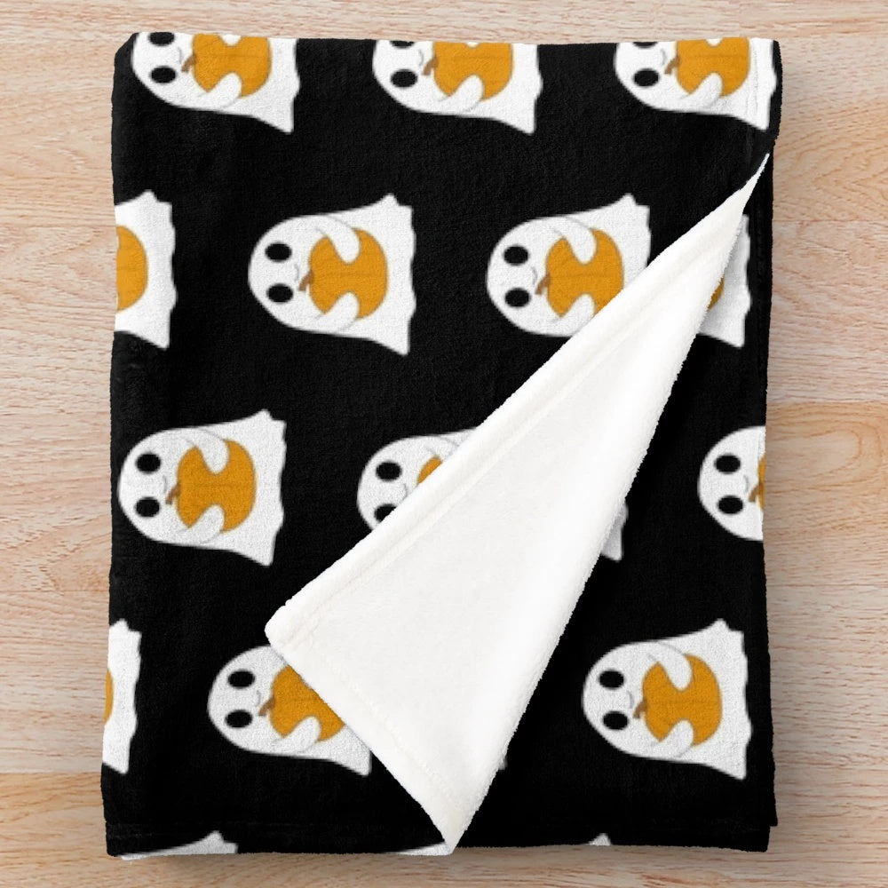 Cute ghost holding pumpkin Halloween design plush blanket