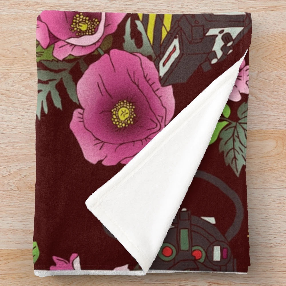Colorful floral plush blanket with ghostly pattern