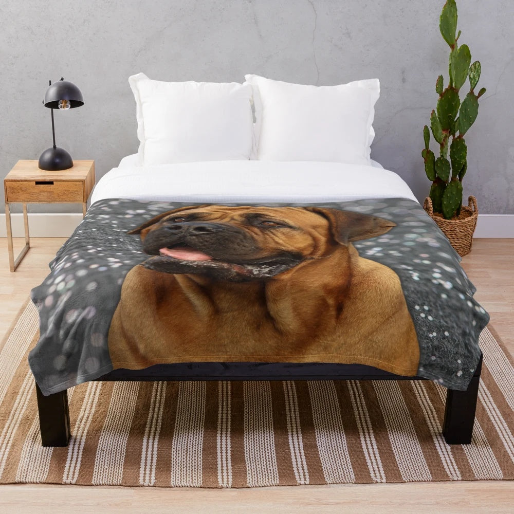 Giant plush blanket featuring a portrait of a Bullmastiff dog