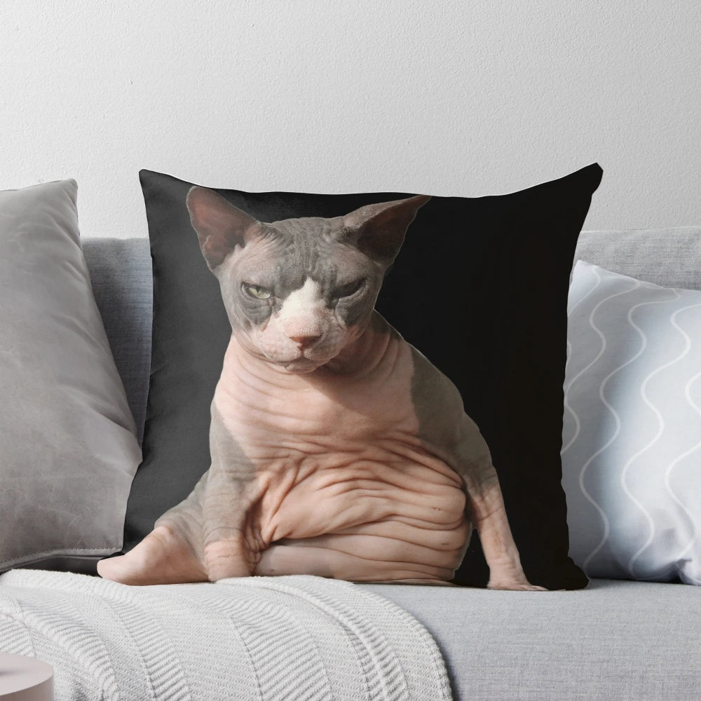 Giant plush pillow in the shape of a hairless Sphynx cat for cat enthusiasts